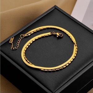 𝅺new Double Layer Gold Snake Herringbone Chain Bracelet